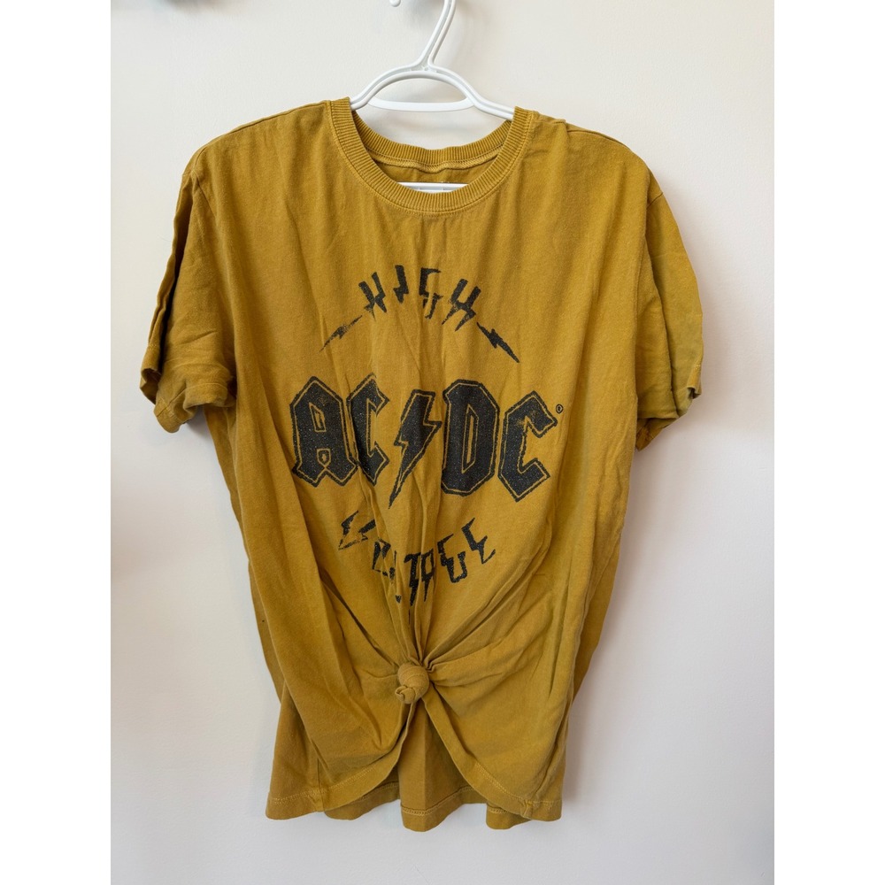 AC/DC High Voltage Graphic T-Shirt Mustard Yellow Cotton Short Sleeve Medium